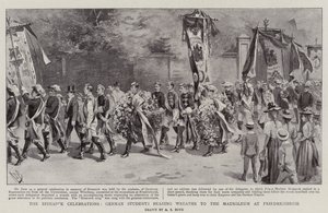 Les célébrations de Bismarck, étudiants allemands portant des couronnes au mausolée de Friedrichsruh - Alexander Stuart Boyd
